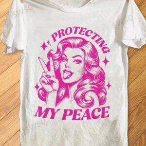Protecting My Peace White T-Shirt with Pink Graphic